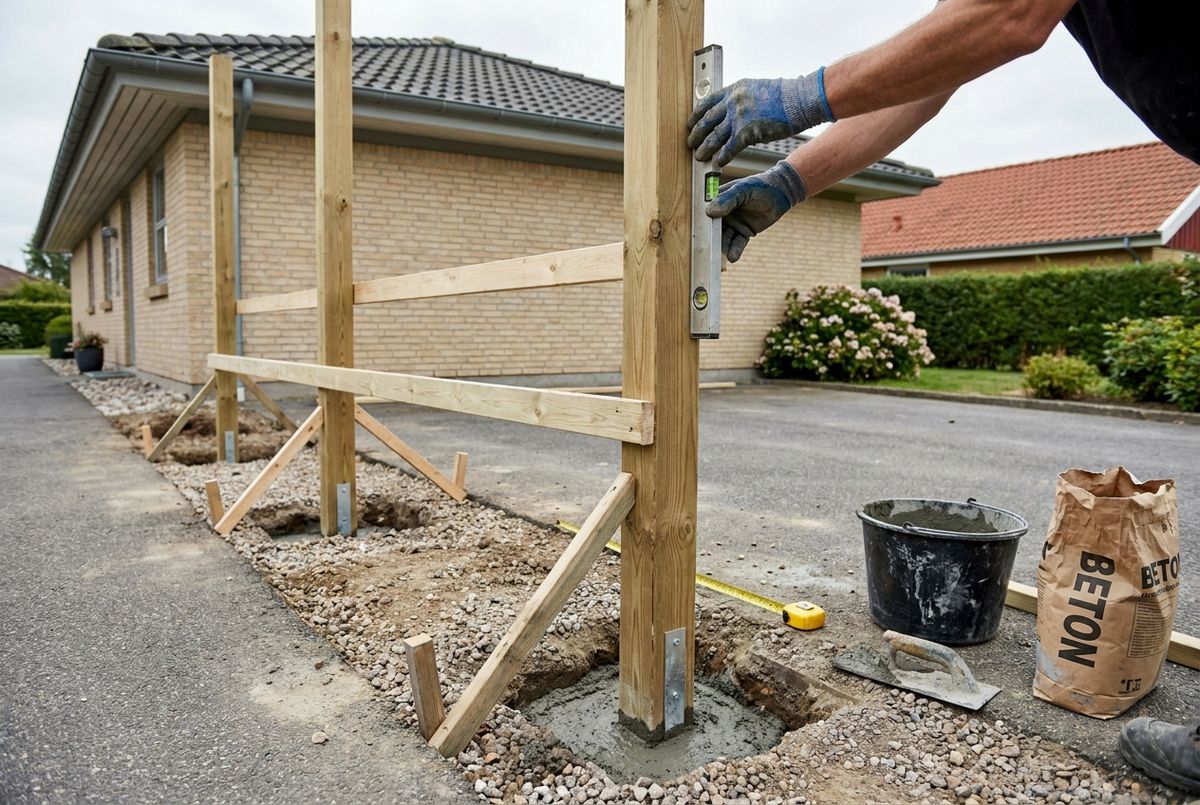 Støbning af stolper til carport