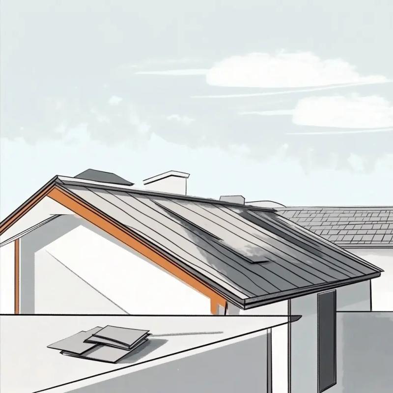 Illustration af to tagtyper: et saddeltag med tagpap og et tag med tagsten bagved