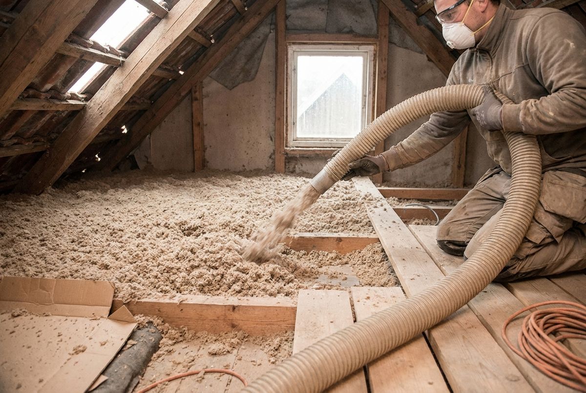 Indblæsning af isolering på loft