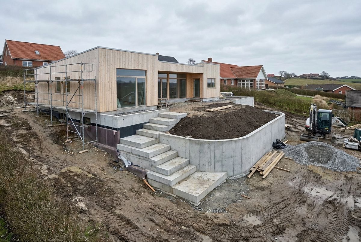 Hus på skrånende grund
