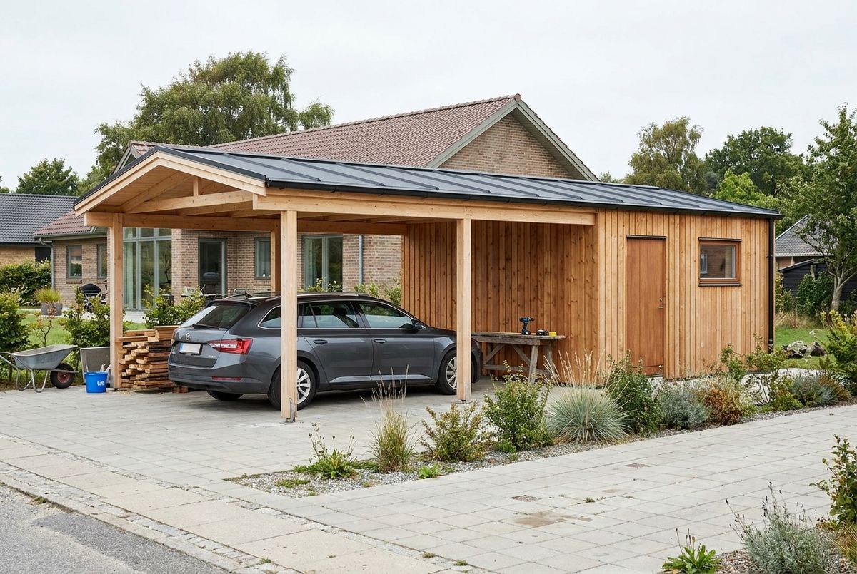 Carport med isoleret skur