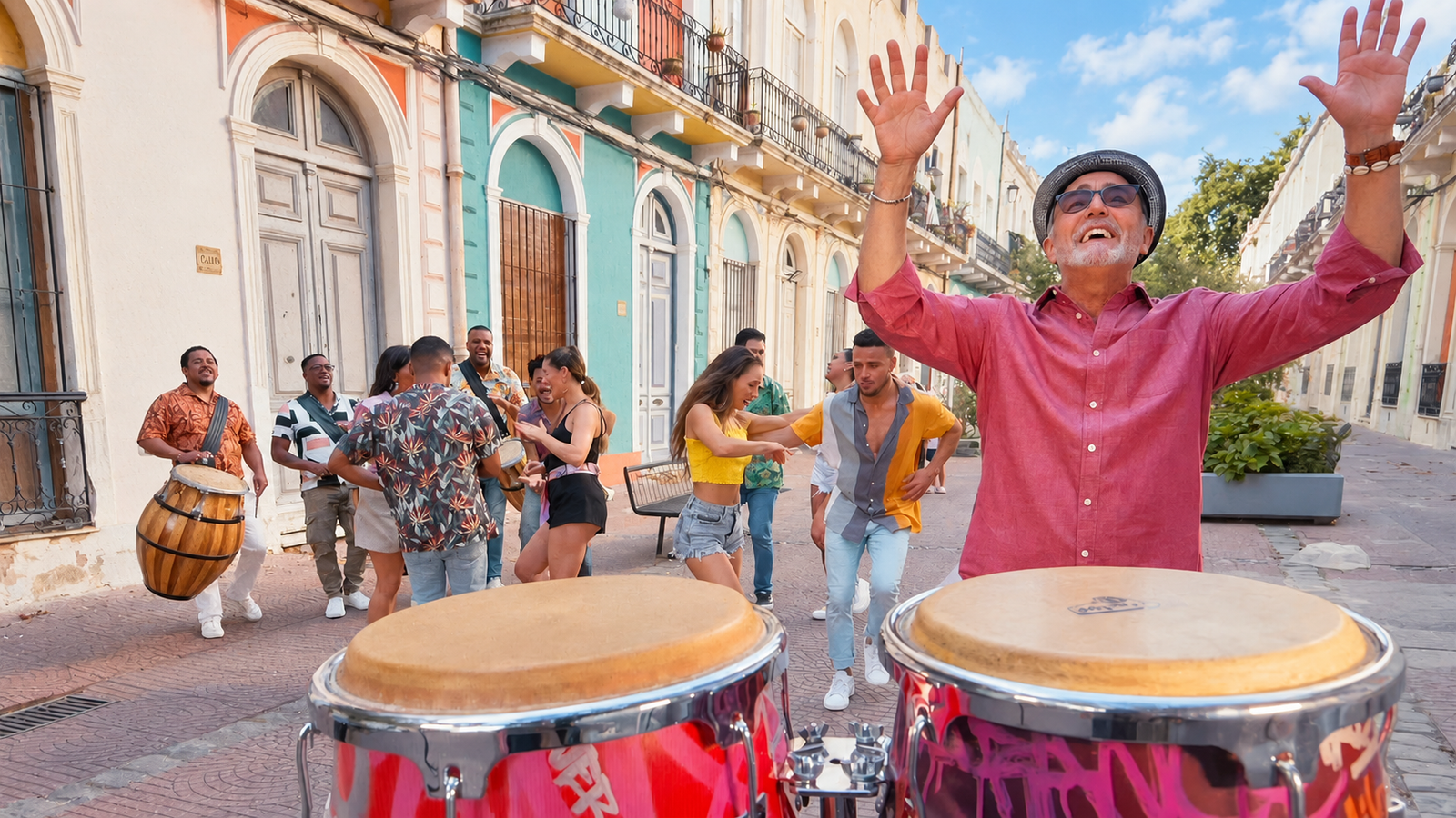 Musician Edgardo Cambon playing drums
