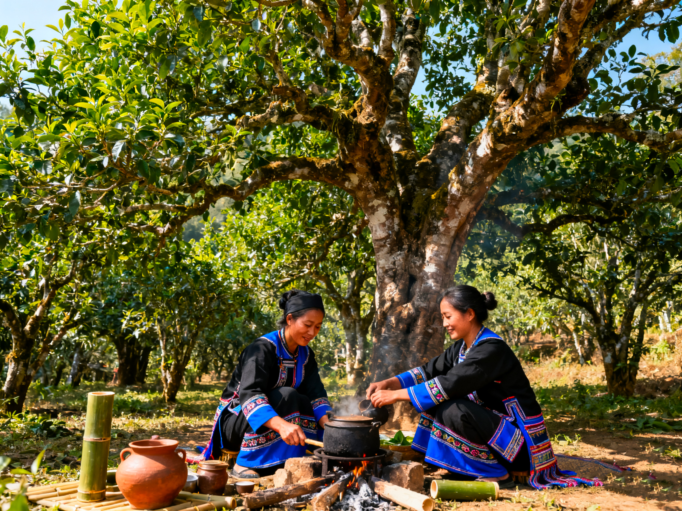 🍵 Ancient Tea Culture: Explore centuries-old tea trees and participate in a Hani tea-roasting ceremony on Nannuo Mountain.