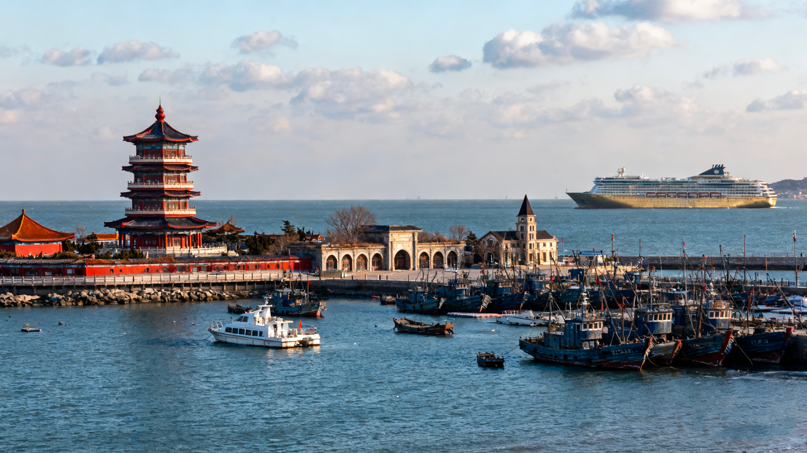 🚢 Coastal Views: Penglai Eight Immortals Crossing, Yantai Fisherman's Wharf, MV Blueways viewing