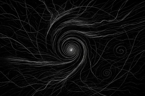 an abstraction depiction of time as a spiral growing smaller towards the center, the lines look like veins or a spider web