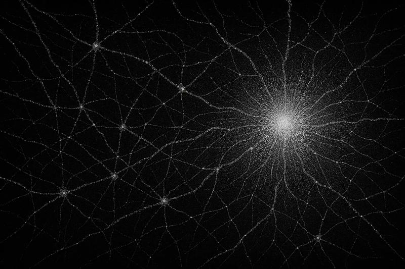 a beautiful spider web of finer threads connecting through the great black expanse with beacons of light