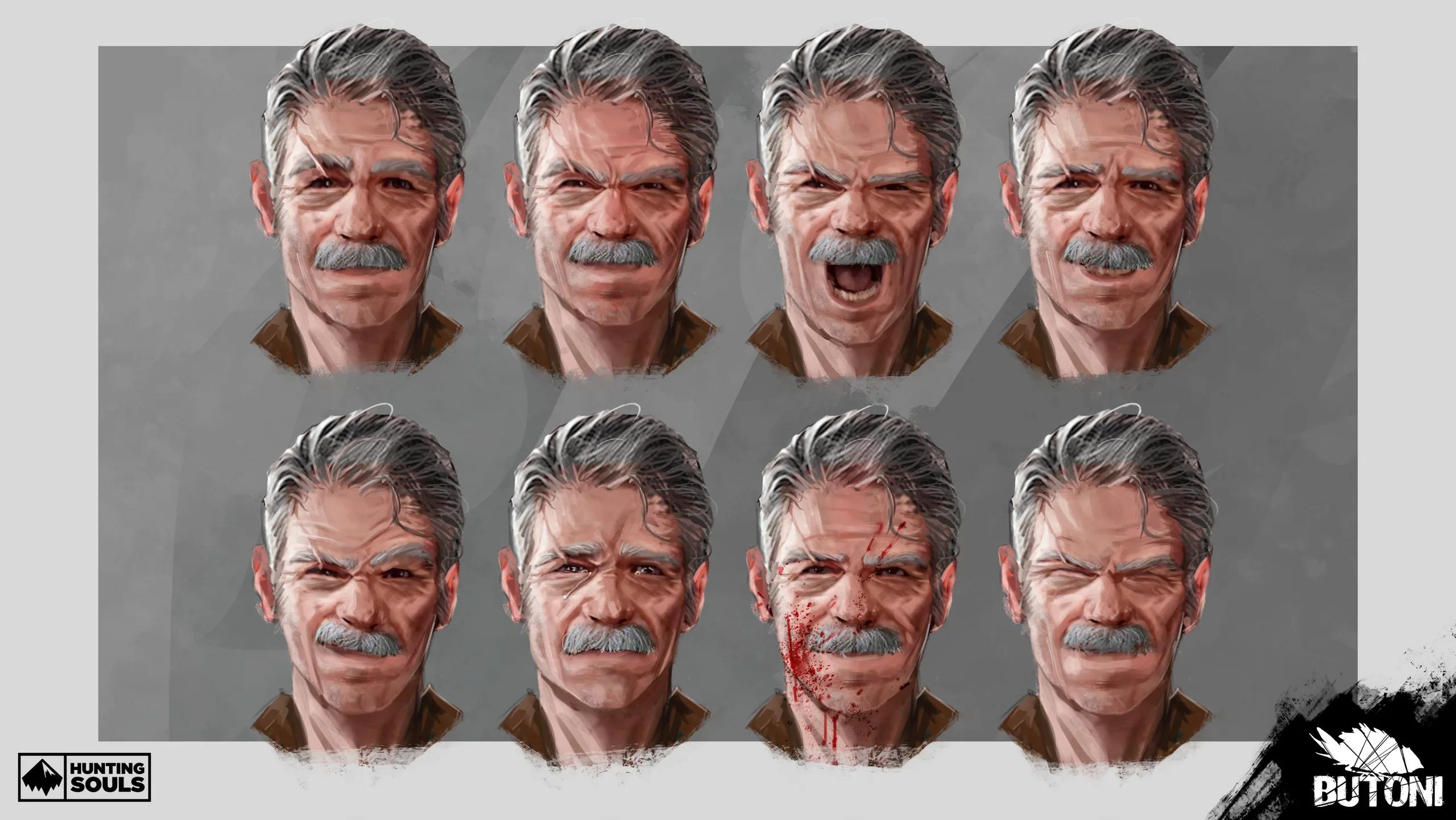 Expression sheet for the character Antonio