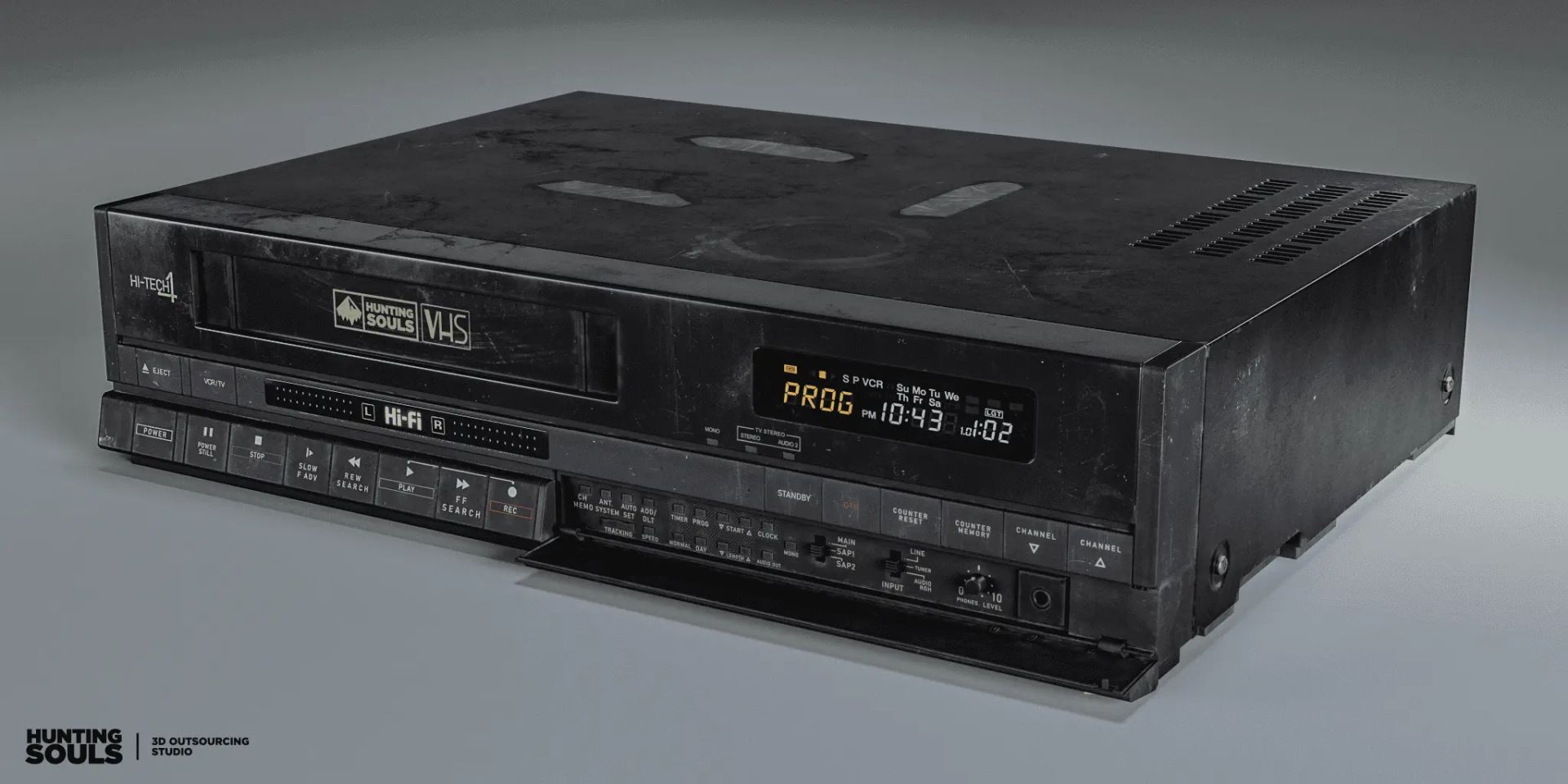 Game-ready 3D VHS player prop with realistic worn materials, retro electronic details and PBR texturing for video game environments