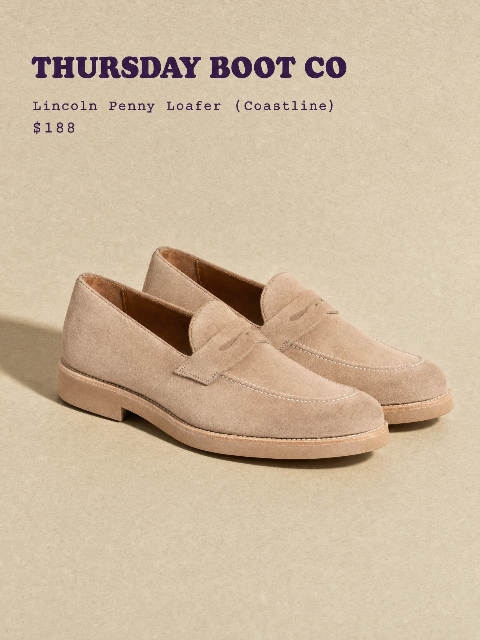 Thursday Boot Co Lincoln Penny Loafer in coastline suede