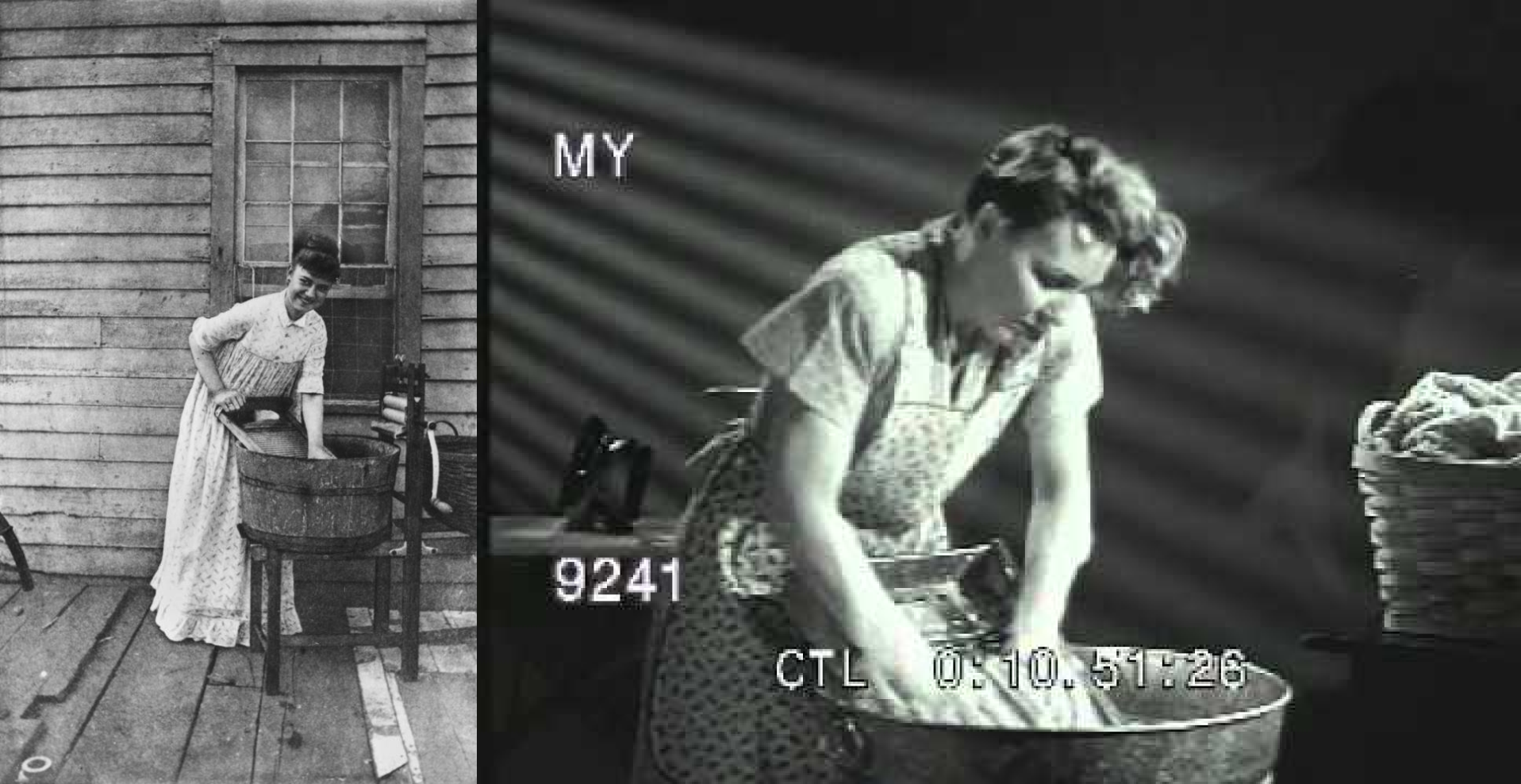 women hand washing clothes prior to washing machines
