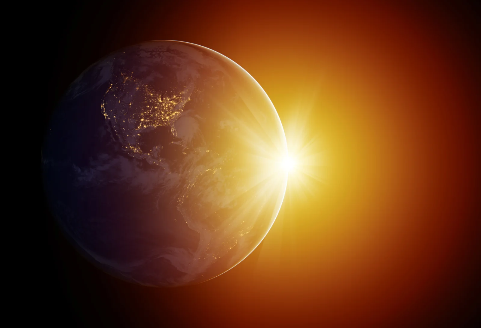 sun lighting up the earth from outer space
