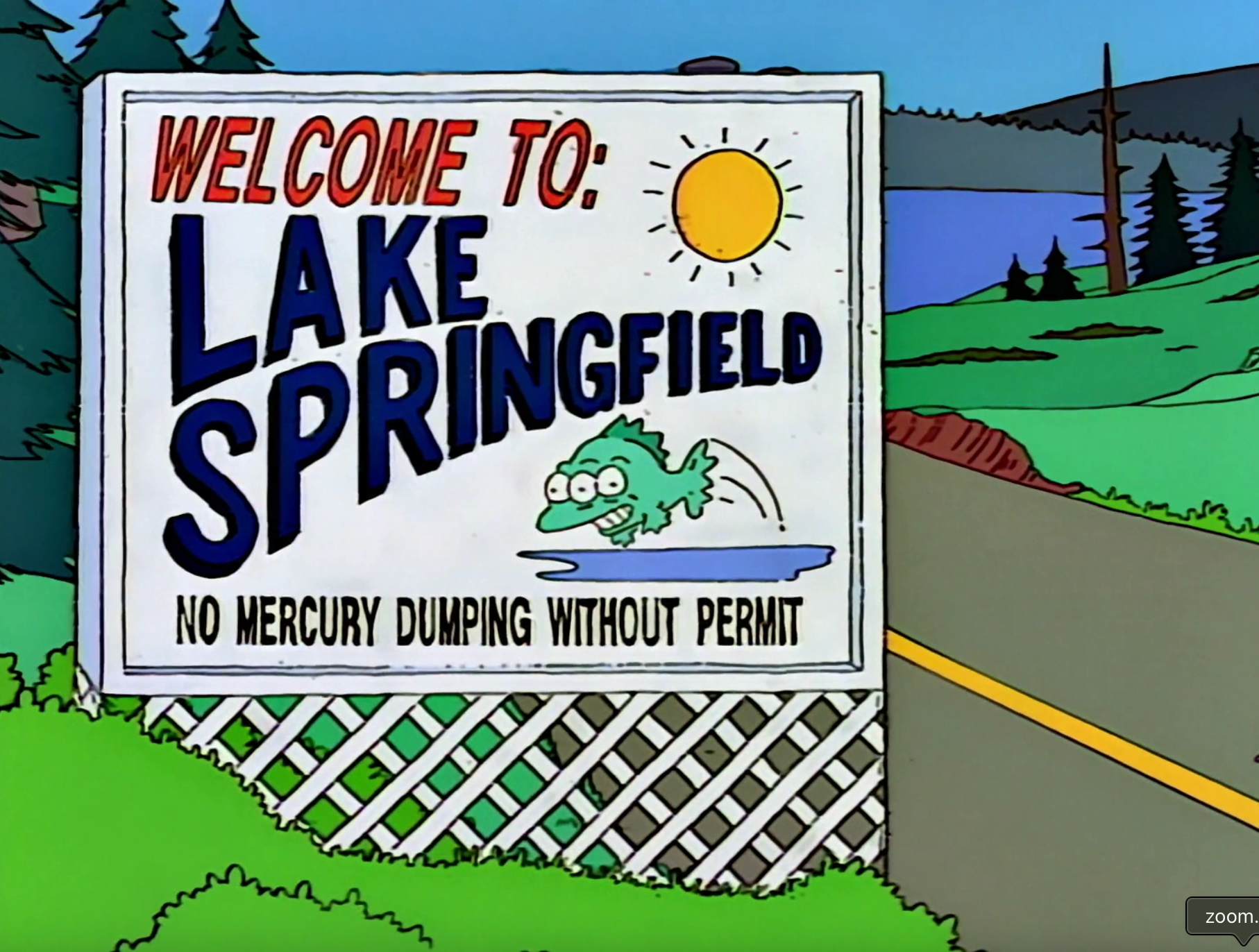 Welcome to Lake Springfield sign from The Simpson's show