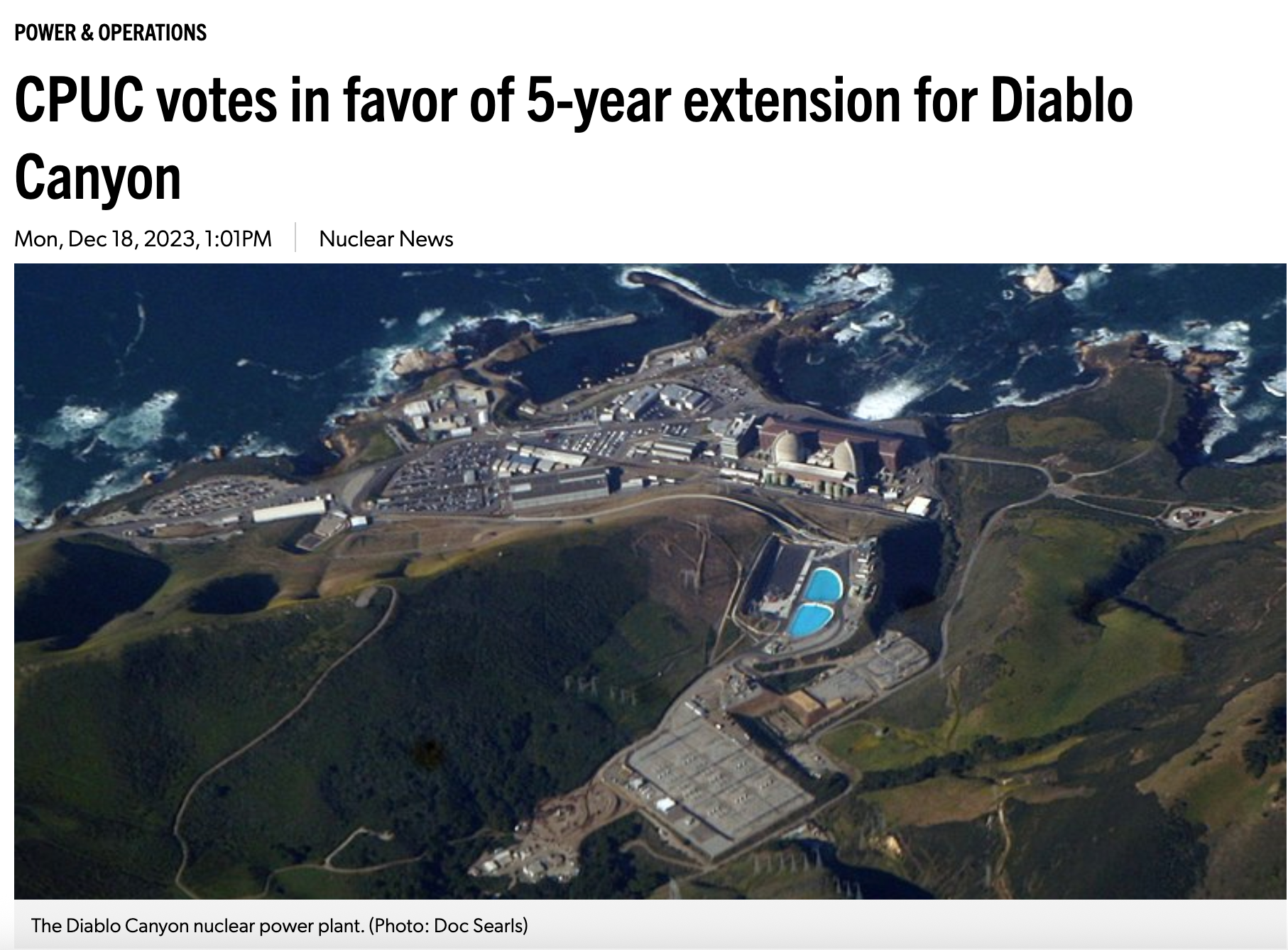 CPUC votes in favor of 5-year extension for Diablo Canyon