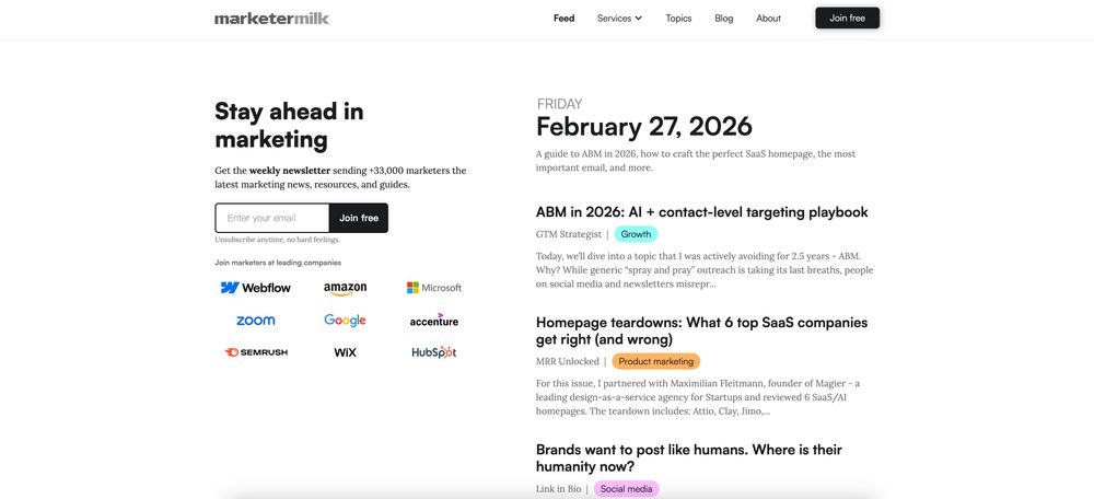 Screenshot of Marketer Milk