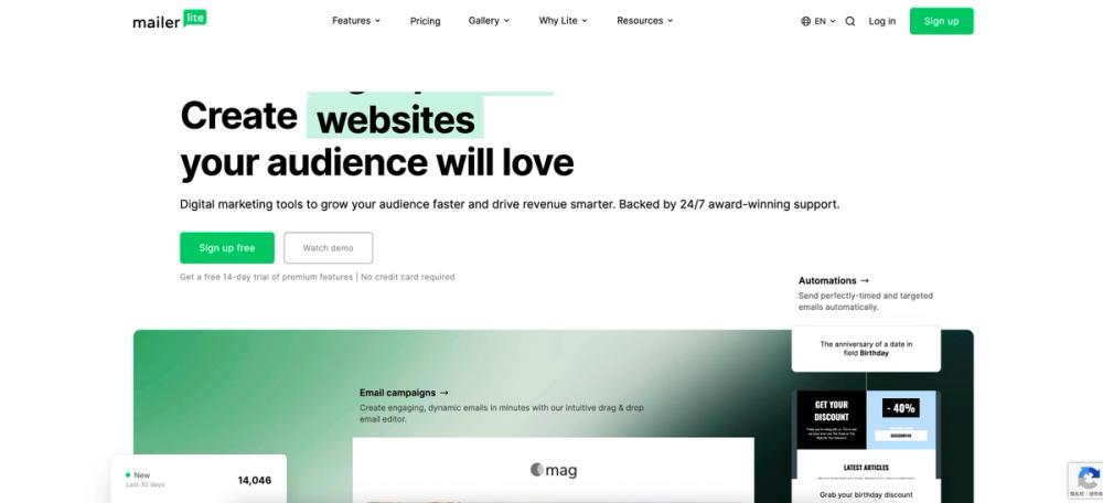 Screenshot of MailerLite