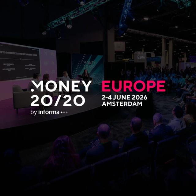 Money20/20 Europe logo over a photograph of an audience seated at a conference session