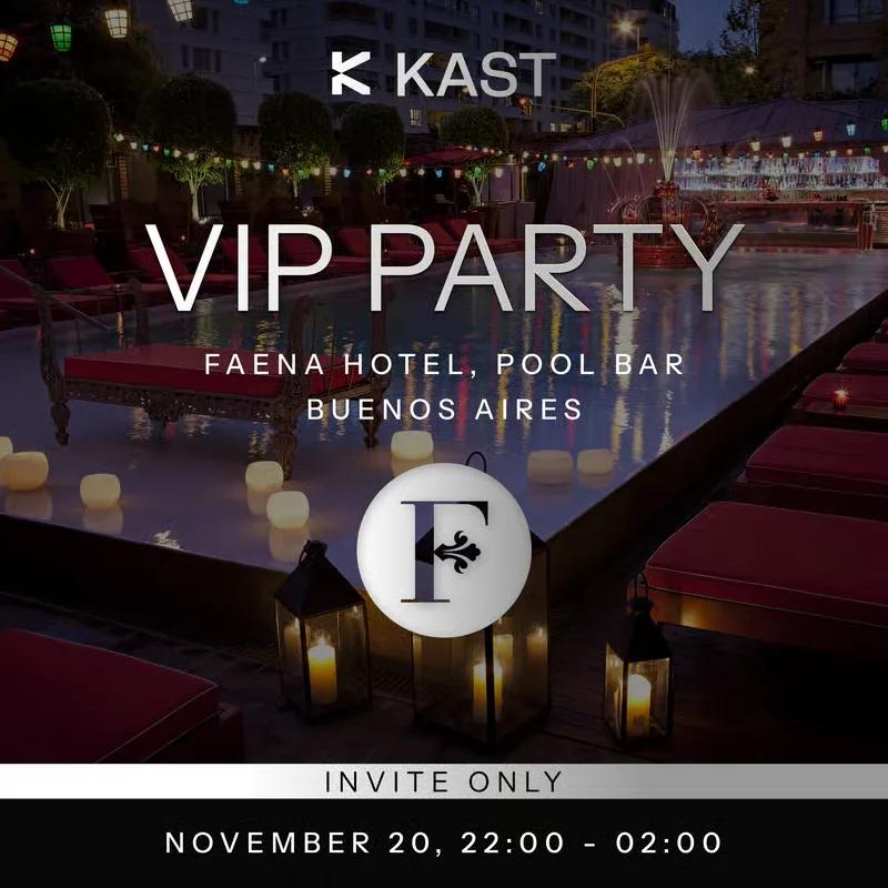 VIP Party poster for the Faena Hotel pool bar, over a photograph of a candlelit terrace at night