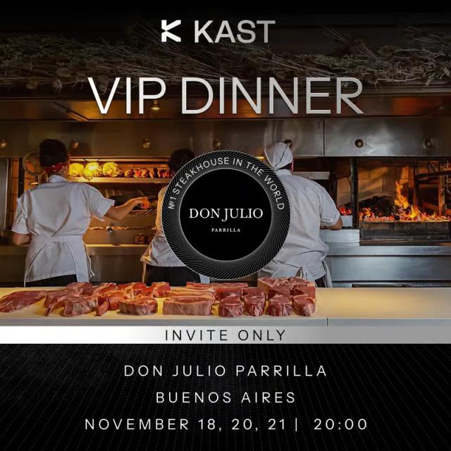 VIP Dinner poster over a photograph of chefs at a grill in the Don Julio Parrilla steakhouse