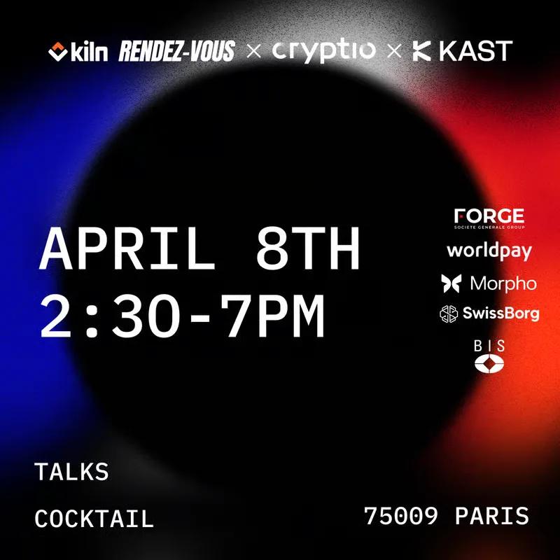 Kiln Rendez-Vous poster with a black circle on a red and blue gradient, listing partner logos