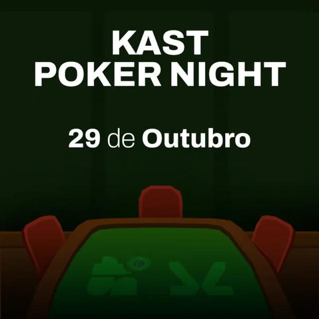 KAST Poker Night poster in white on dark green, above an illustrated poker table