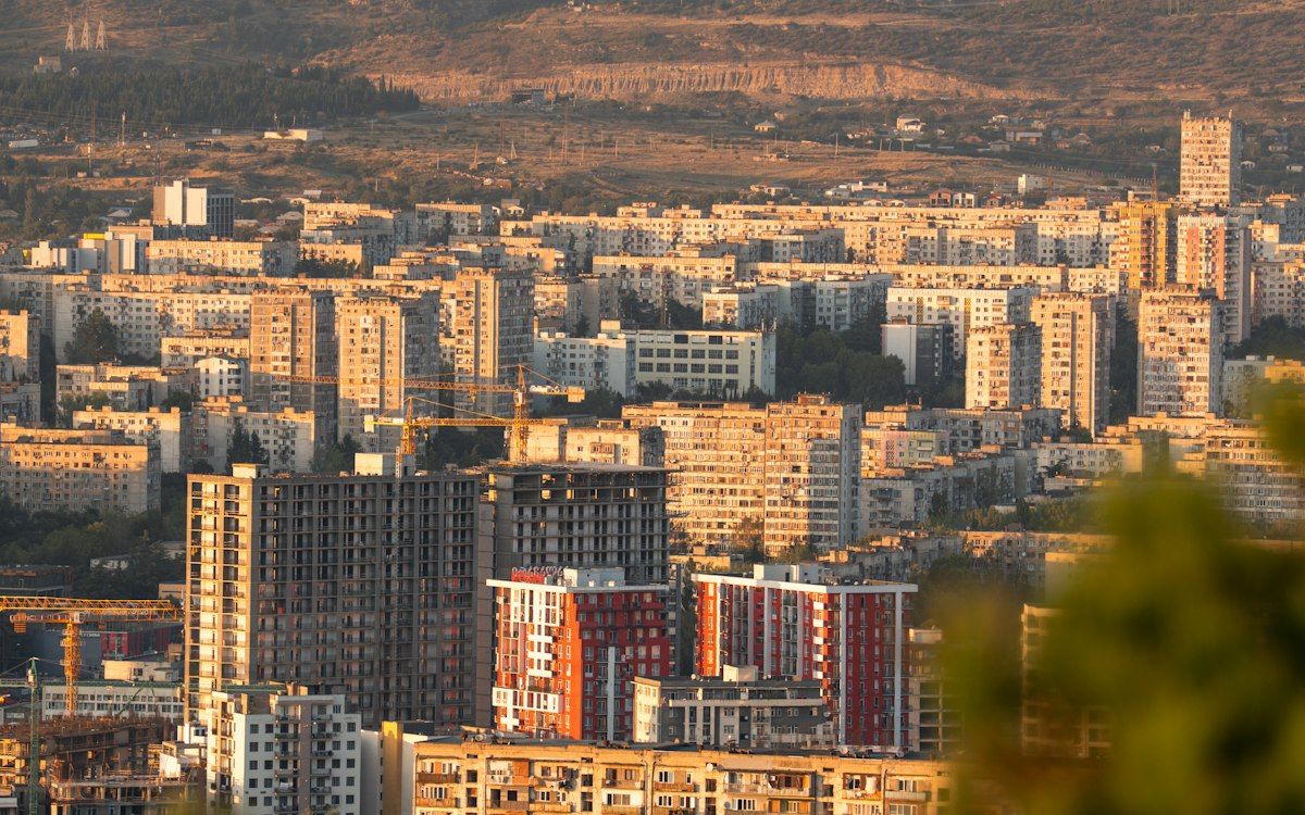 Residential districts of a city at sunset