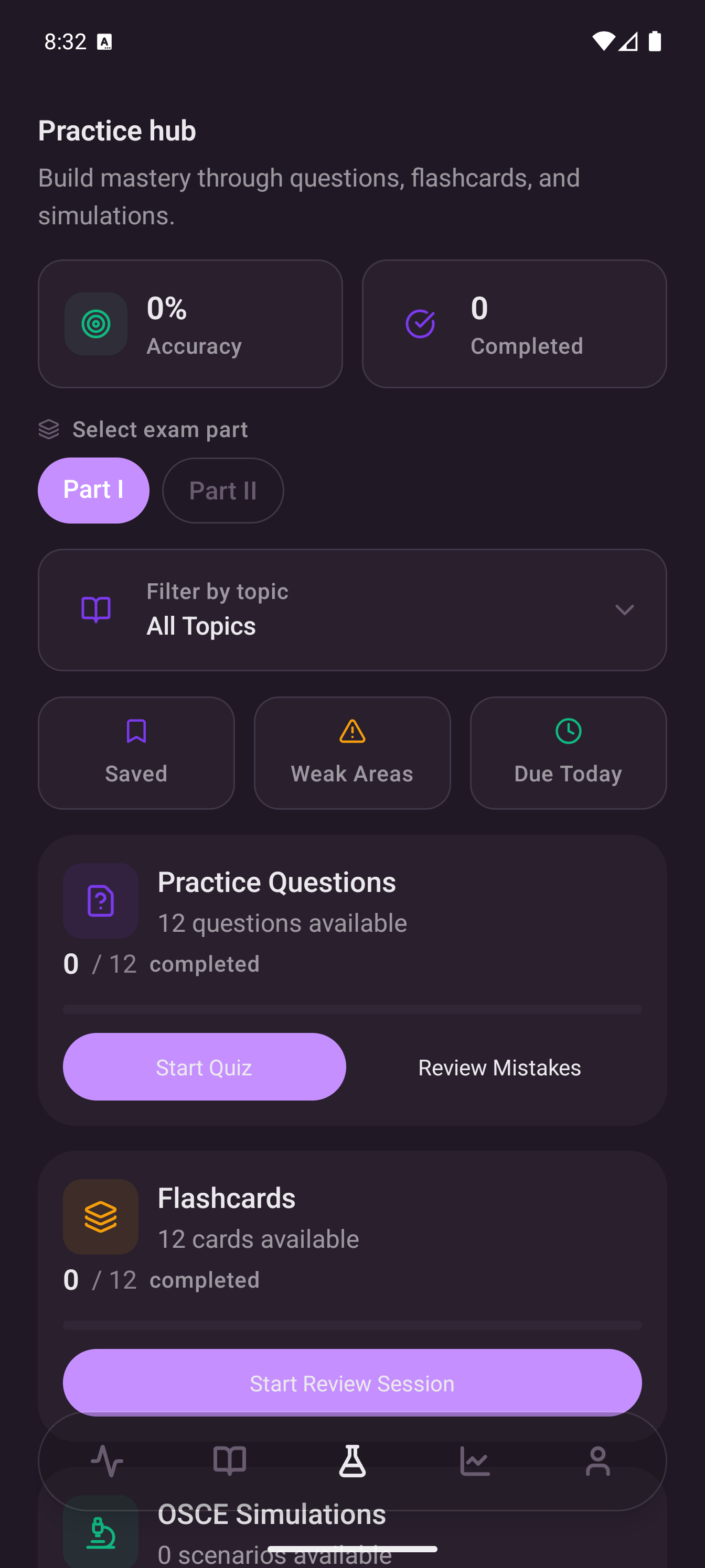 Adaptive learning dashboard highlighting weak areas and progress