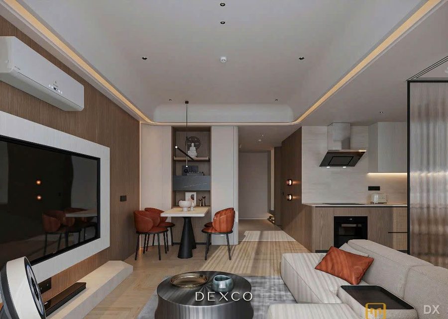 Căn hộ Indochine - phòng khách phong cách indochine 02, thiết kế nội thất căn hộ cao cấp Dexco