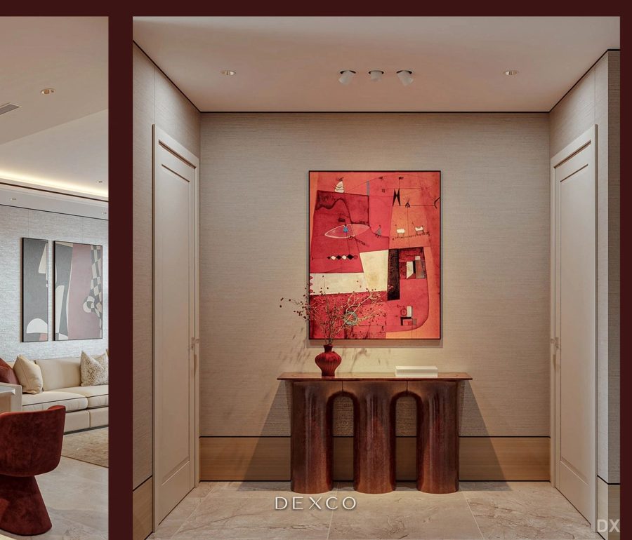 Căn hộ Sun Grand City Thụy Khuê Burgundy - phòng khách phong cách luxury hiện đại 03, thiết kế nội thất căn hộ cao cấp Dexco