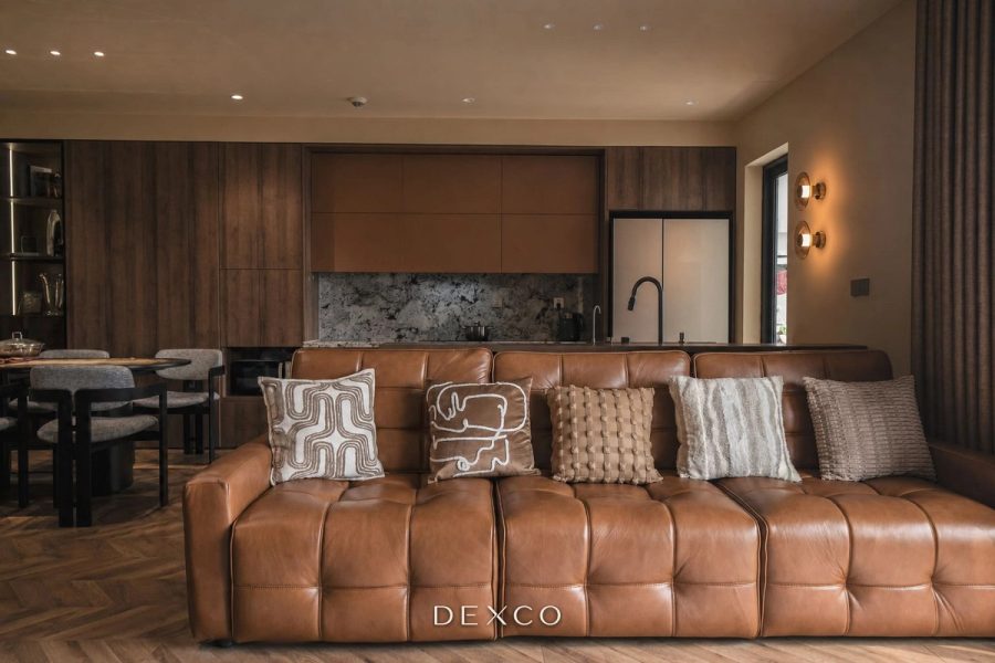 Kosmo Tây Hồ - Phòng khách và sinh hoạt chung 02, thiết kế thi công nội thất cao cấp phong cách Modern luxury trầm ấm