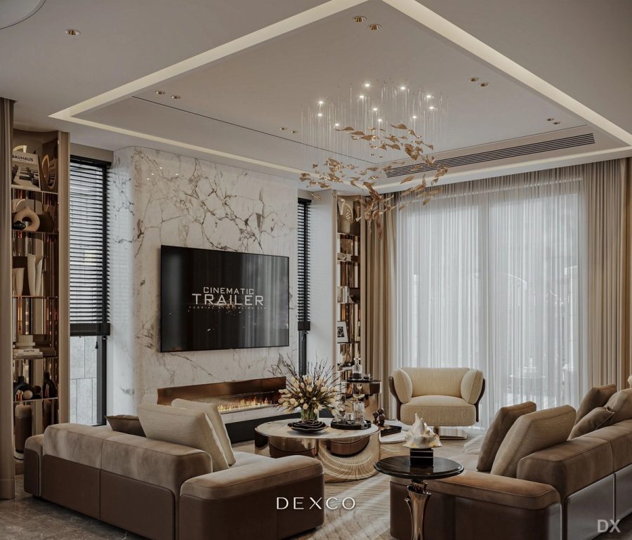 Căn hộ Vinhomes Star City Thanh Hóa Warm Essence - phòng khách phong cách luxury hiện đại 02, thiết kế nội thất căn hộ cao cấp Dexco