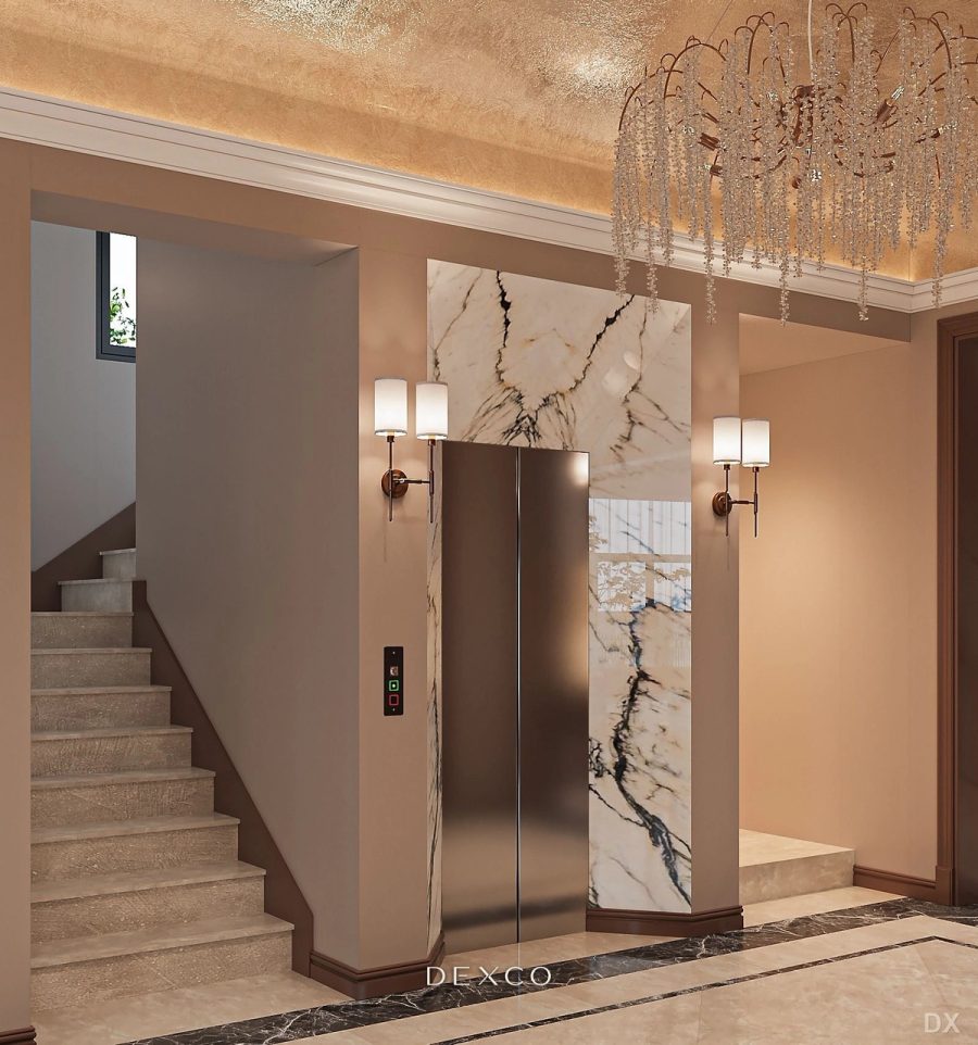 Nhà phố Modern Classic tông champagne - sảnh và cầu thang 08, thiết kế nội thất nhà phố cao cấp Dexco