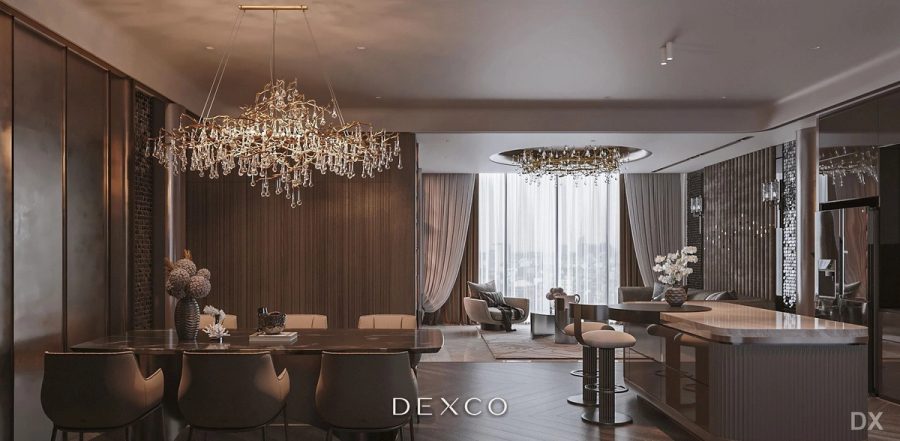 Căn hộ Dark Walnut luxury - phòng khách 02, thiết kế nội thất căn hộ cao cấp Dexco