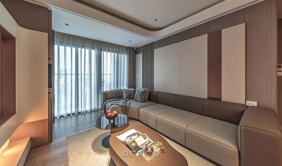 Căn hộ The Nelson 106m² - phòng khách phong cách hiện đại tối giản 02, thiết kế nội thất căn hộ cao cấp Dexco