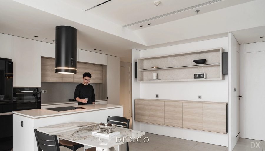 Căn hộ tối giản gam sáng - phòng khách phong cách hiện đại 02, thiết kế nội thất căn hộ cao cấp Dexco