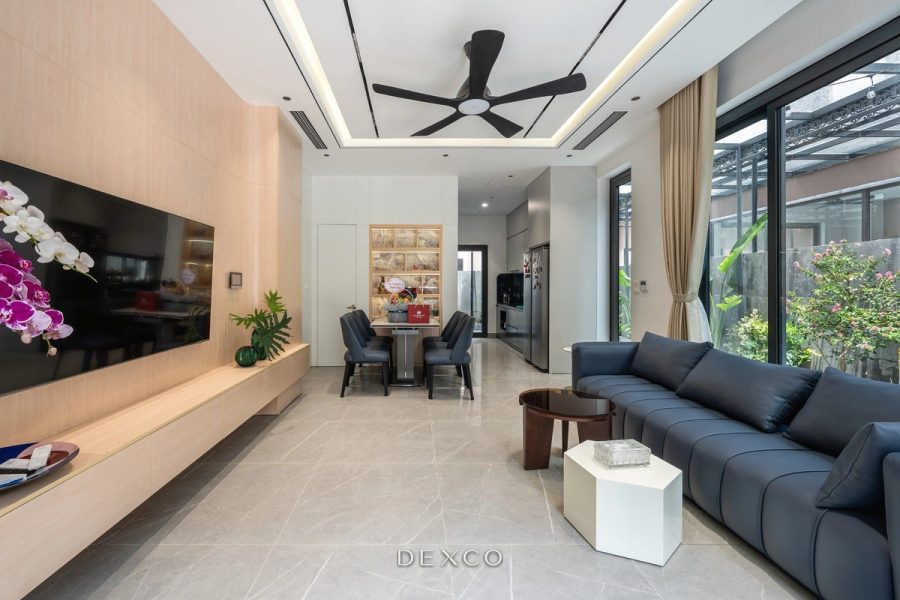 Biệt thự Vinhomes Ocean Park 3 - phòng khách phong cách villa đương đại 03, thi công nội thất biệt thự Dexco