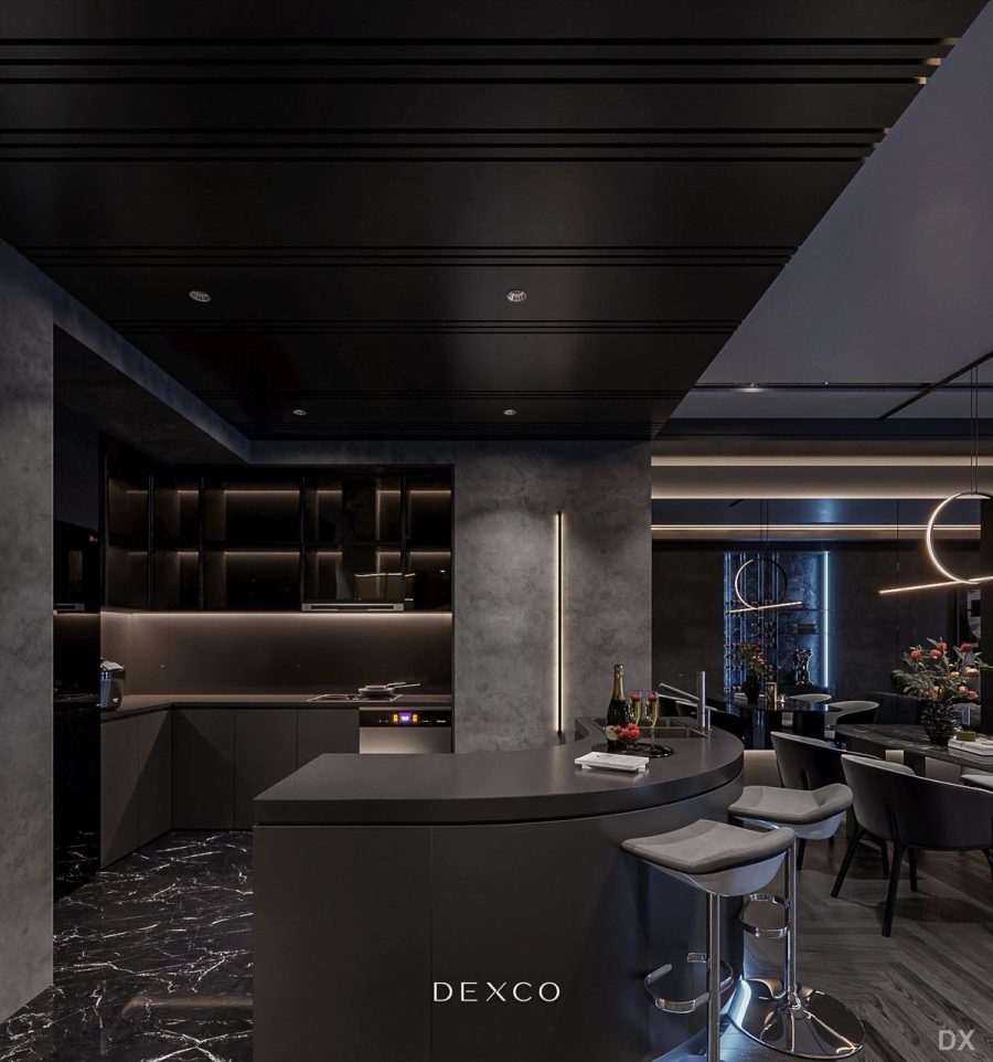 Căn hộ Black Point tông tối - phòng khách phong cách luxury hiện đại 02, thiết kế nội thất căn hộ cao cấp Dexco