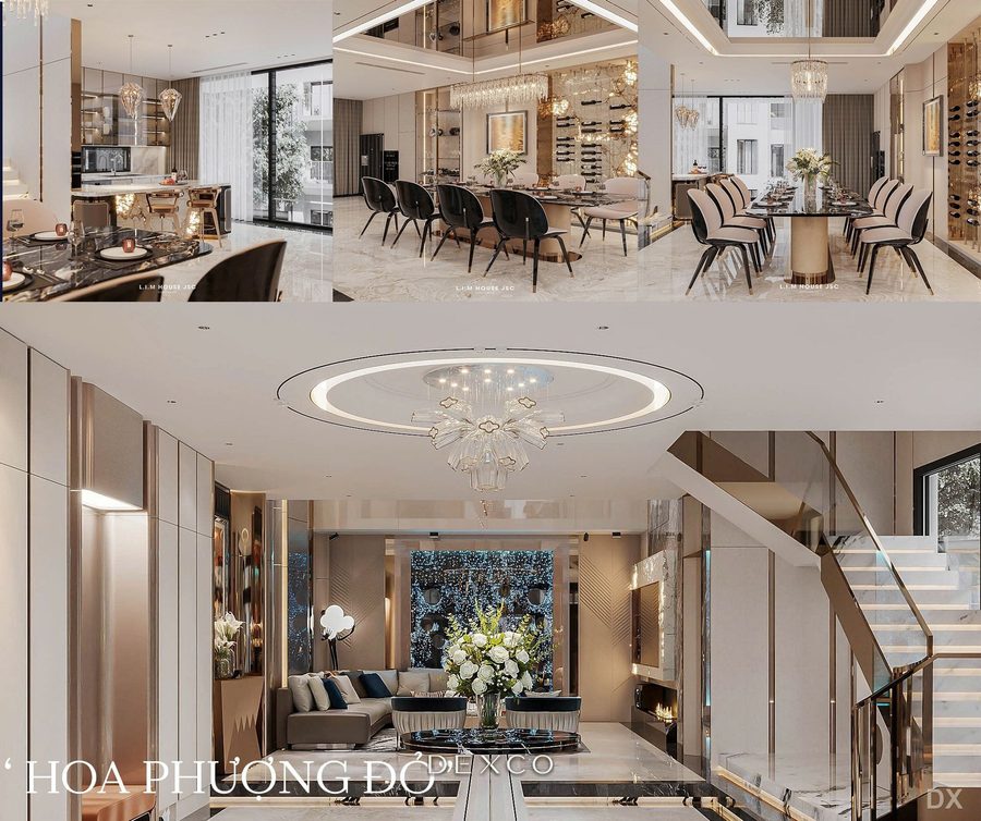 Nhà phố LK Harbour Center 90m² - phòng khách phong cách hiện đại 02, thiết kế nội thất nhà phố cao cấp Dexco