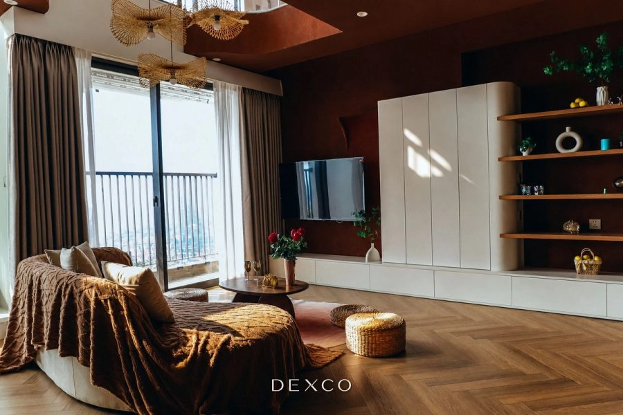 Duplex Swan Lake ấm áp với gỗ trầm - Không gian chính 01, thiết kế thi công nội thất cao cấp phong cách Japandi ấm áp kết hợp gỗ trầm