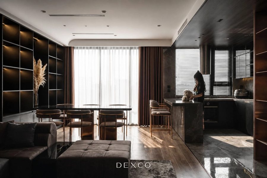 LD Residence - không gian liên thông 02, căn hộ cao cấp phong cách hiện đại sang trọng tông trầm do Dexco thiết kế thi công