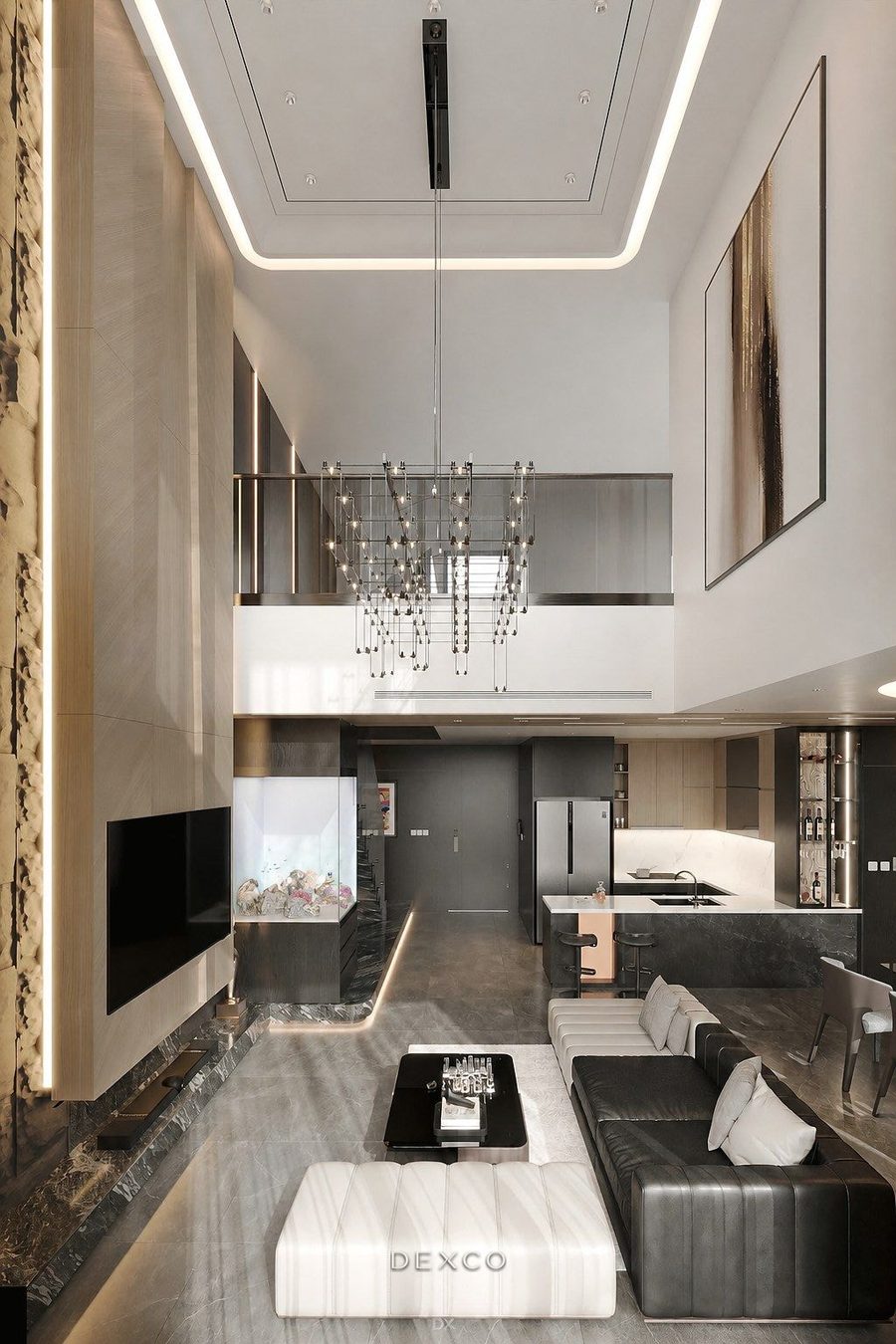 Penthouse Duplex Sunshine Green Iconic 220m² - phòng khách phong cách luxury hiện đại 02, thiết kế nội thất penthouse Dexco