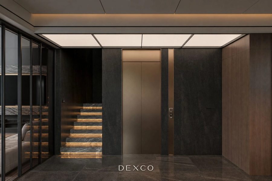 Hưng Yên Villa - Phòng khách và sinh hoạt chung 02, thiết kế thi công nội thất cao cấp phong cách Modern luxury dark tone