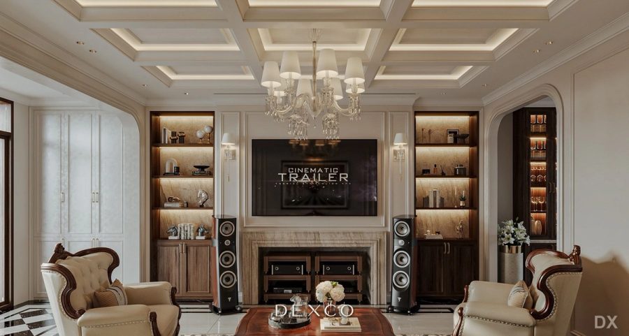 Căn hộ Vinhomes Cổ Loa Maison Calm - phòng khách phong cách luxury hiện đại 04, thiết kế nội thất căn hộ cao cấp Dexco