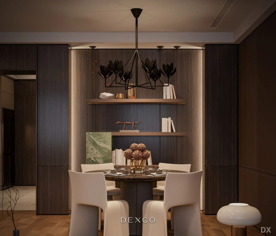 Căn hộ Modern Walnut tông nâu - phòng khách 02, thiết kế nội thất căn hộ cao cấp Dexco