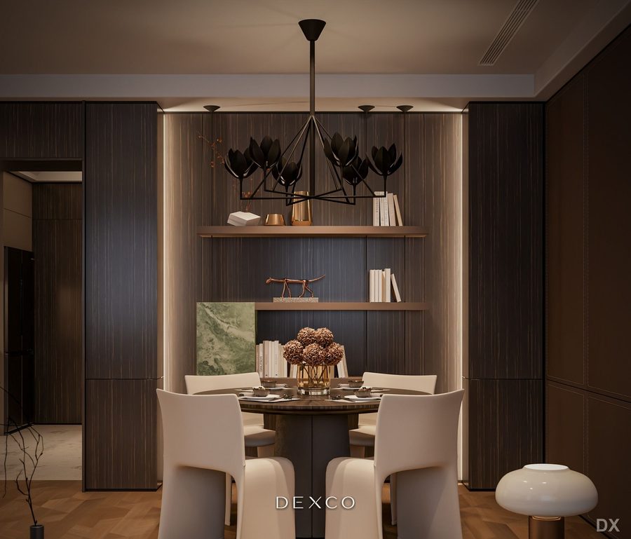Căn hộ Modern Walnut tông nâu - phòng khách 02, thiết kế nội thất căn hộ cao cấp Dexco