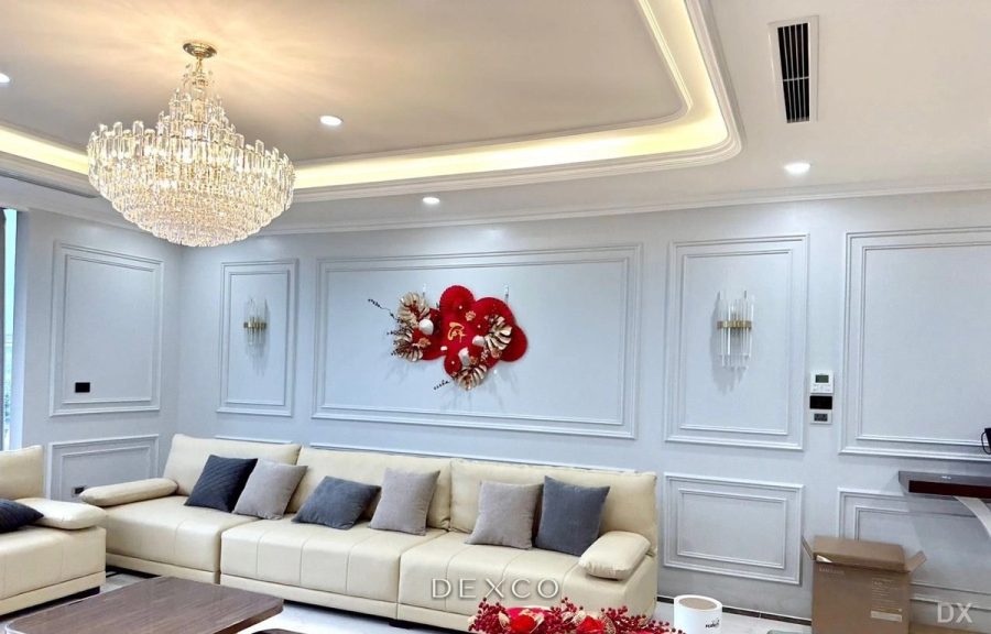 Nhà phố tân cổ điển tông trắng - sảnh và cầu thang 08, thiết kế nội thất nhà phố cao cấp Dexco
