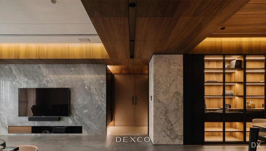 Căn hộ Woodstone tông gỗ trầm - phòng khách 02, thiết kế nội thất căn hộ cao cấp Dexco