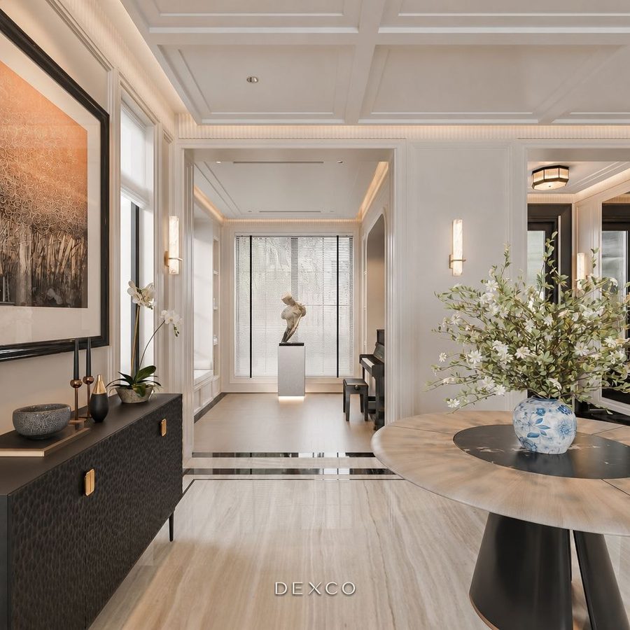 Vinhomes Vũ Yên Villa classic luxury - Sảnh, hành lang và chi tiết 14, thiết kế thi công nội thất cao cấp phong cách Classic luxury sáng màu