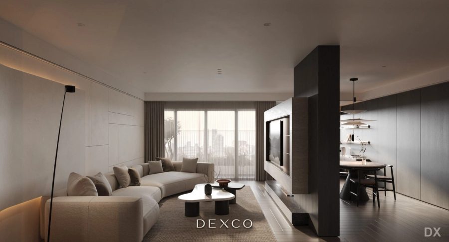 Căn hộ luxury tông nâu trầm - phòng khách phong cách luxury hiện đại 02, thiết kế nội thất căn hộ cao cấp Dexco
