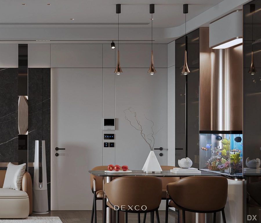 Căn hộ Le Grand Jardin Sài Đồng 105m² - phòng khách phong cách luxury hiện đại 02, thiết kế nội thất căn hộ cao cấp Dexco