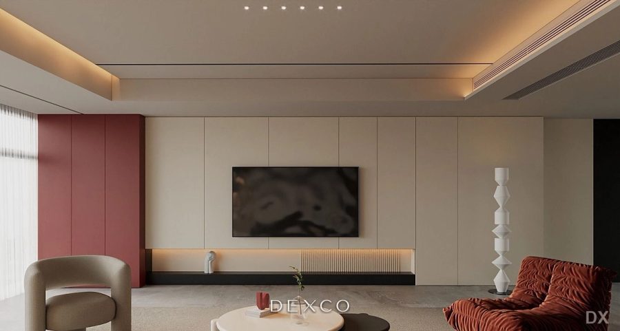 Căn hộ Creamy Minimal ấm - phòng khách 02, thiết kế nội thất căn hộ cao cấp Dexco